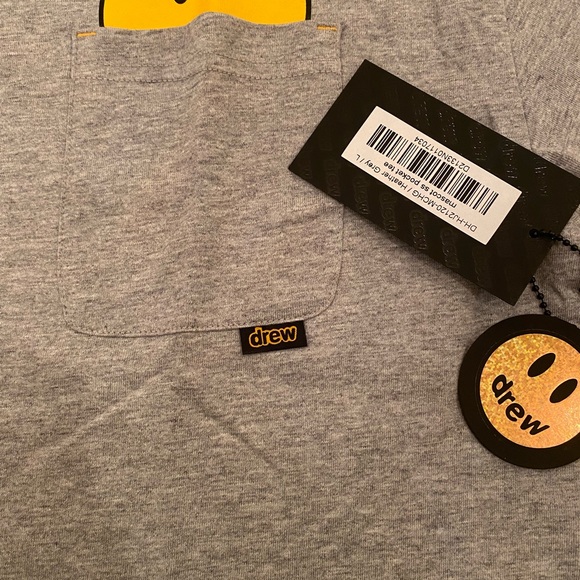 Drew House Gray Mini Mascot Pocket Tee- heather  gray. - Picture 6 of 7